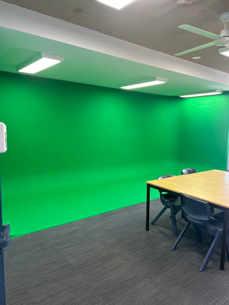 Technology space with green screen and virtual reality