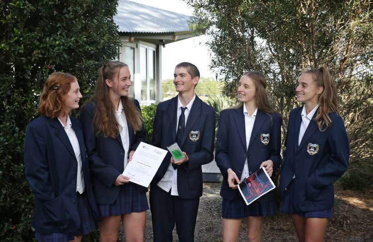 Excited: Lily Francis, Phoebe Parker, Jeremy Thomas, Delta Hateley and Sarah Pickering. Picture: Simone De Peak