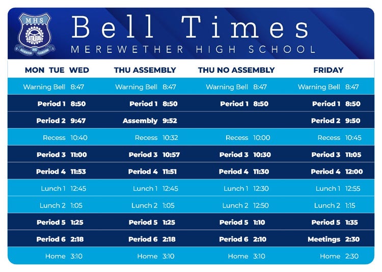 picture of Merewether High School bell times