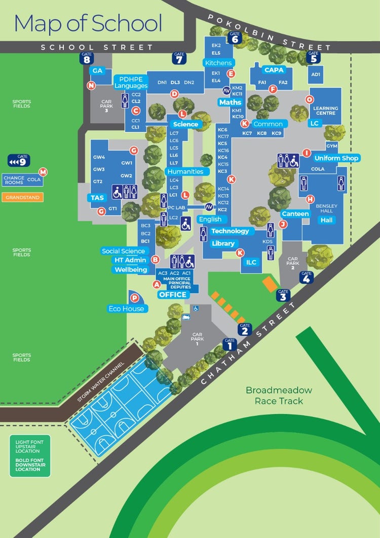 Map of the layout of Merewether High School